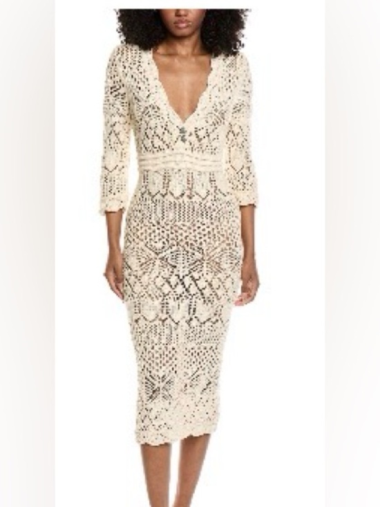 L'AGENCE Dresses & Skirts - L'AGENCE Dovie Crochet Midi Dress — Cream